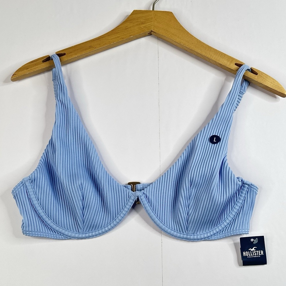 NWT Hollister Ribbed Bikini Top Baby Blue Triangle Underwire Women's Large